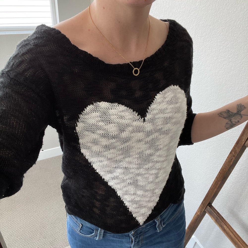 Black and white heart sweater